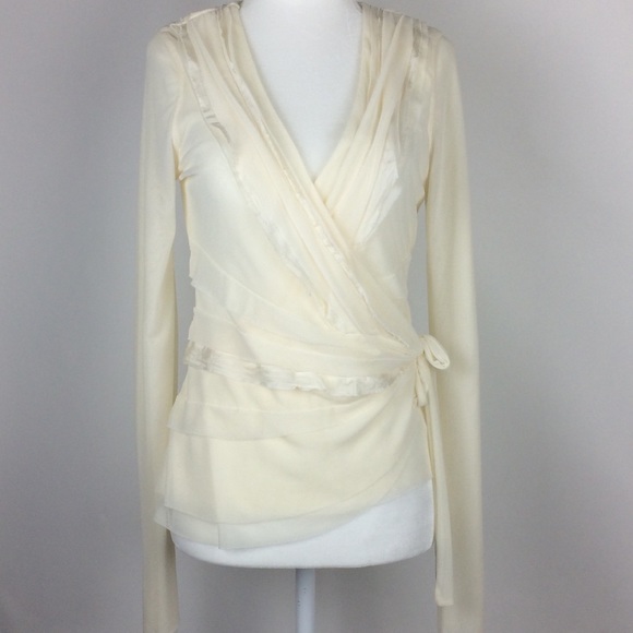 Anthropologie Tops - Odille Long Sleeve Cream Colored Tulle Shirt